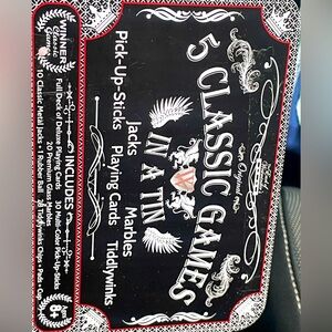 Westminster 5 Classic Games in A Tin Jacks-Marbles-Tiddlywinks-Cards-